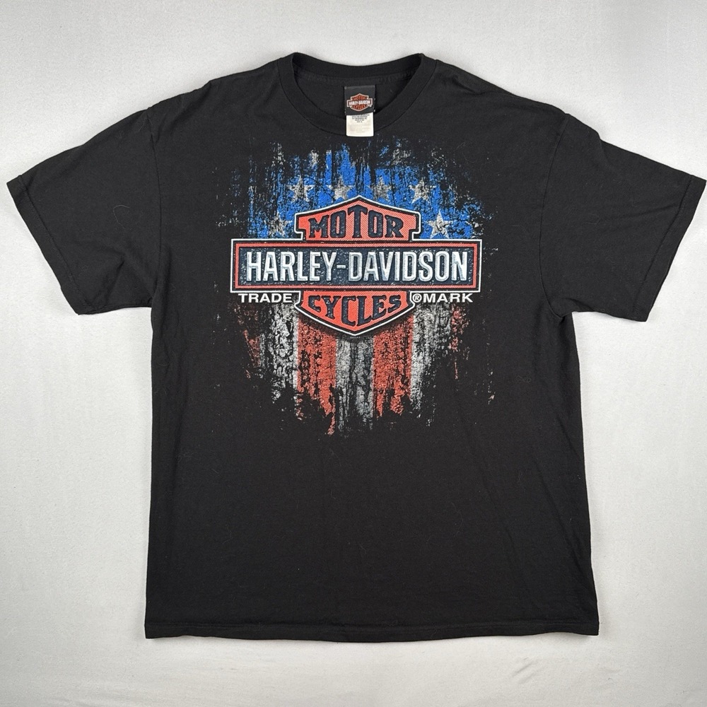 Harley Davidson Flag Shield Logo Wings Graphic T Shirt XL USA Made 2013